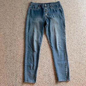 H&M DIVIDED HIGH RISE BUTTON SIZE 10 MEDIUM  BLUE JEANS